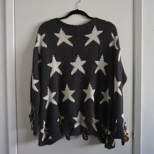 Wildfox White Label Distressed Knit Star Sweater S